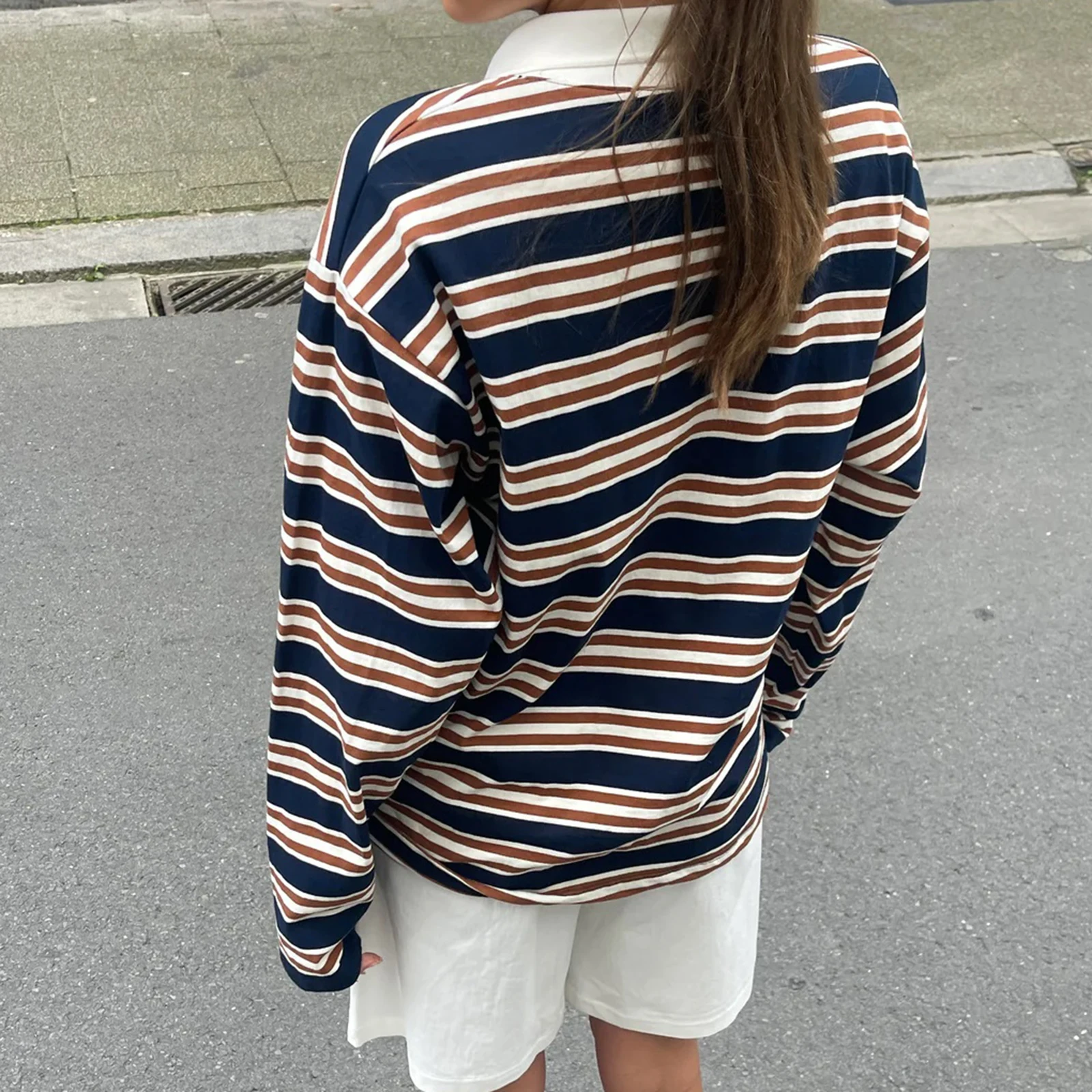Dourbesty Women Autumn Striped T-Shirts Y2k Vintage Long Sle