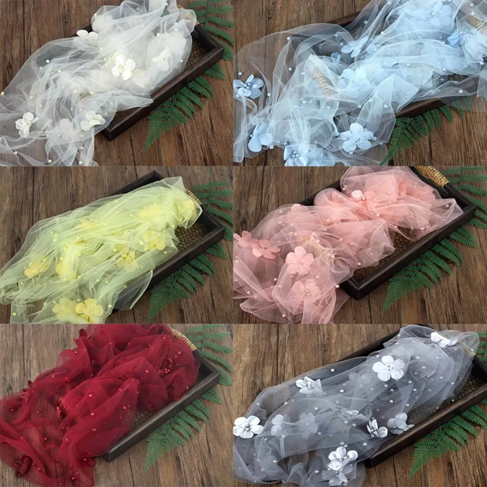 Newborn Photo Shooting Props Fashion New Soft Chiffon Lace Floral Pearls Mesh Gauze Infant Photography Backdrop Accessories