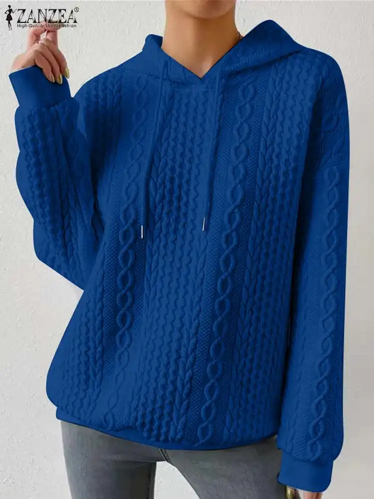 

Casual Loose Hoodies Korean Fashion Solid Color Hooded Sweater ZANZE 2023 Winter Ribbed Sweatshirts Women Long Sleeve Pullover