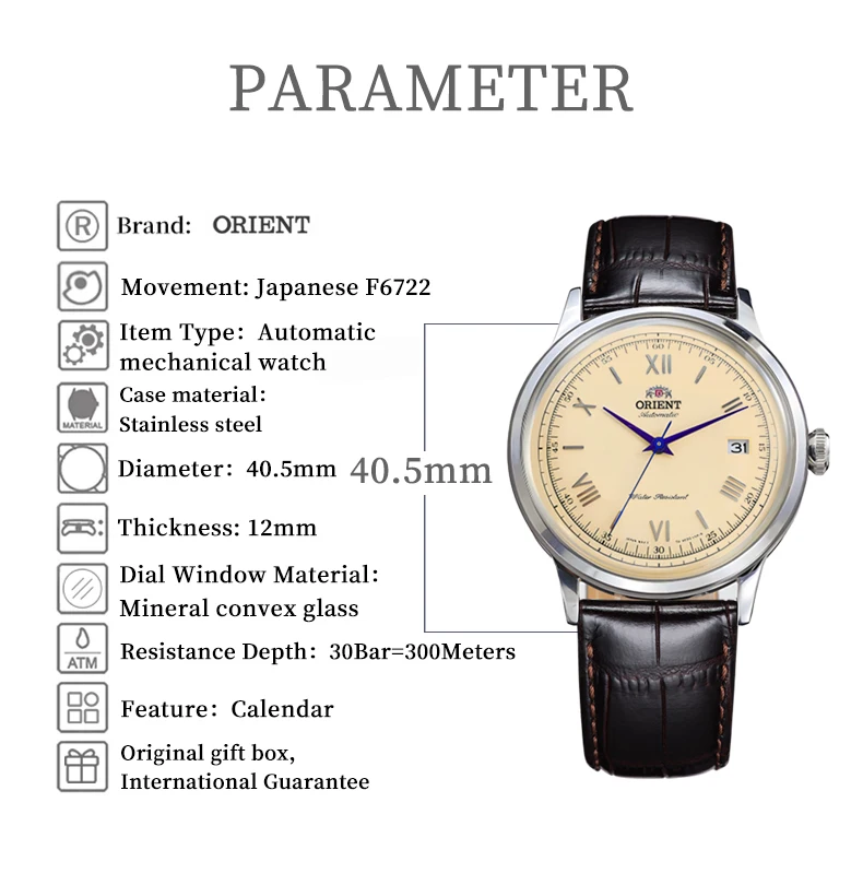 ساعة أورينت ساعات ميكانيكية أوتوماتيكية يابانية أصلية مقاومة للماء ساعات ريترو عصرية