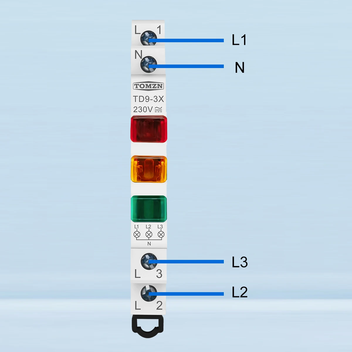 TOMZN TD9-3X LED Light 230V AC/DC 9mm Red Yellow Green Three Phase Signal Warning Light DIN Indicator Lamp Equipment Alarm