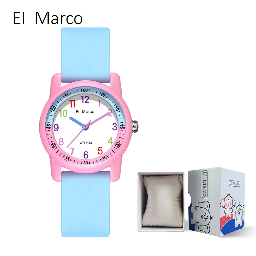 ساعة El Marco 6701 للأطفال مقاومة للماء ومضادة للسقوط من مادة TPU بحزام صديق للبشرة وساعة كوارتز بسيطة للطلاب امتحان رياضي خارجي