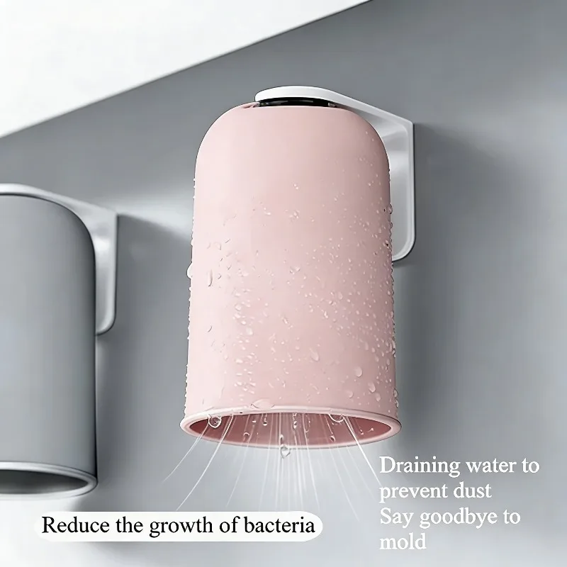 Magnetic Mouthwash Cup Brushing Cup Wall Mounted Without Punching Straight Tube Round Household Water Cup with Large Capacity