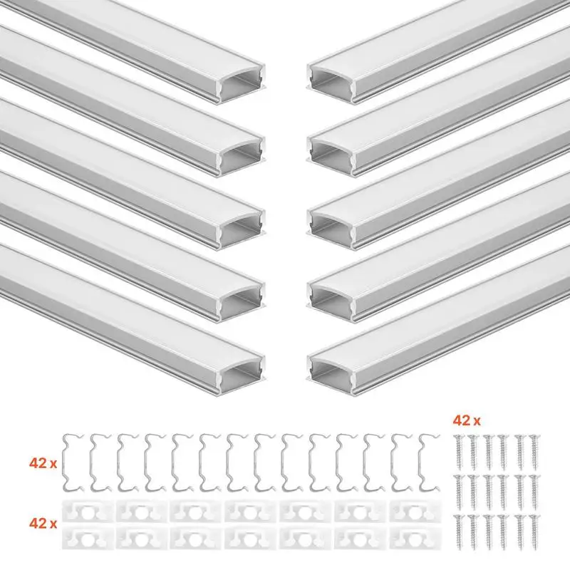 

Free Shipping-10-Pack 6.6 ft/2M U Shape LED Aluminum Channel, with Milky Cover, End Caps and Mounting Clips, Aluminum Profile for LED Strip Light Installations, Easy Installation, for Under Cabinet Counter