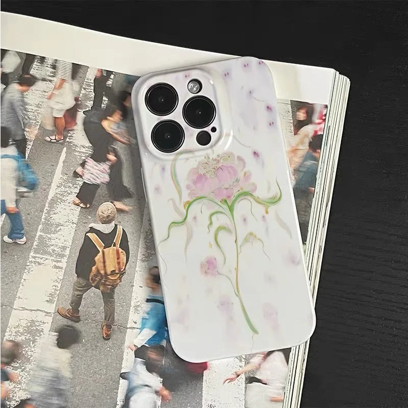 Ins coreano rosa belas flores caso para iphone 16e 15pro max 14 13 pro max 15plus 15pro 11pro acrílico duro casos de telefone móvel