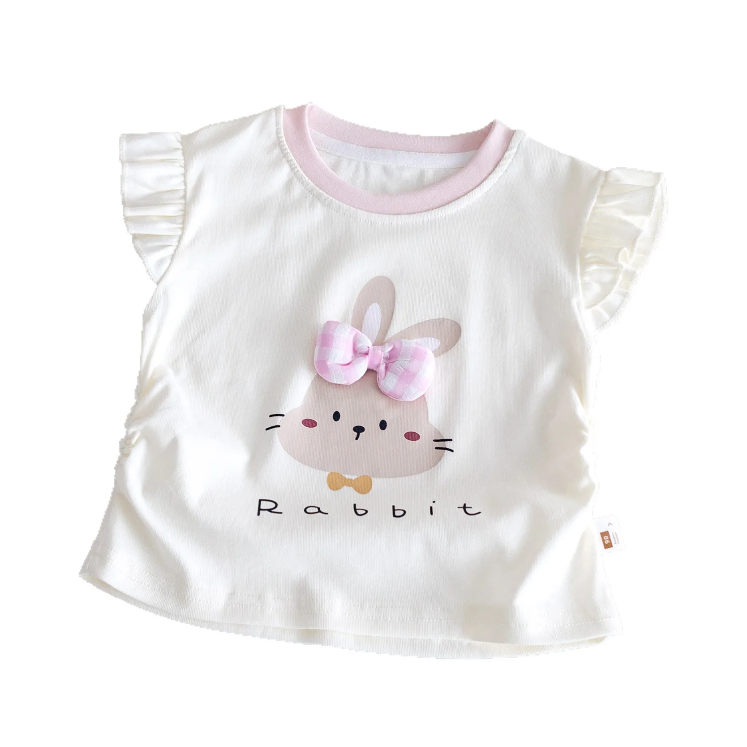 Summer Girls' Cotton T-shirt Cartoon Rabbit Printed Round Neck Short Sleeve Top Baby Girls Sweet Bow Loose T-shirts image 5