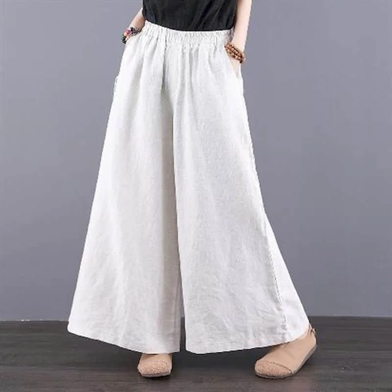 

Straight Pants for Women Solid Loose Casual Vintage Summer Literary Korean Style Elastic Waist Flowing Trousers Wide Leg Pants