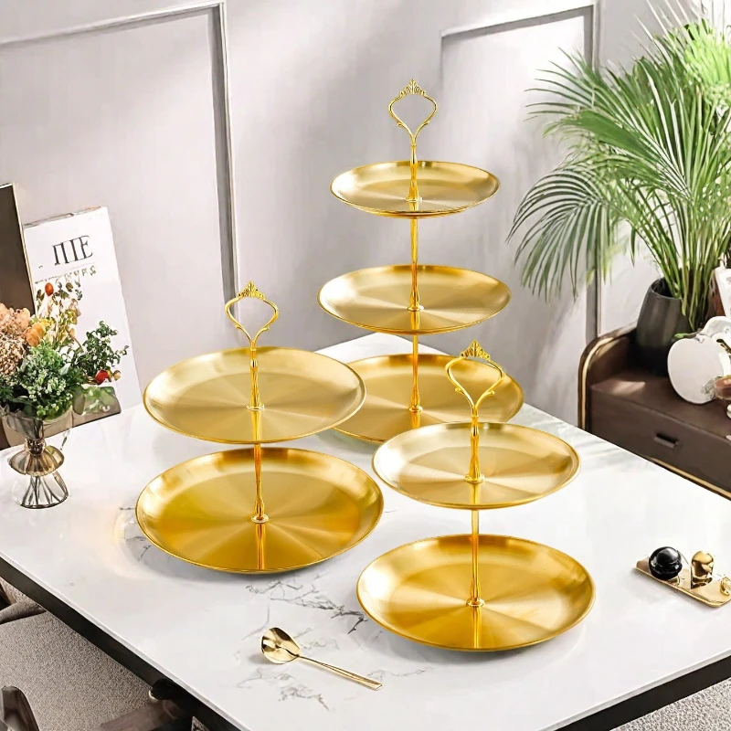 

Легкая роскошная многоуровневая подставка для торта и кондитерских изделий из нержавеющей стали, домашний журнальный столик премиум-класса, фруктовая тарелка, поднос для сервировки закусок