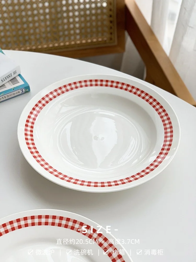 Керамическая тарелка в скандинавском стиле Ins, красная клетчатая тарелка для ресторана, дома, десертные тарелки, суповая тарелка, тарелка для стейка в западном стиле, Рождественский подарок