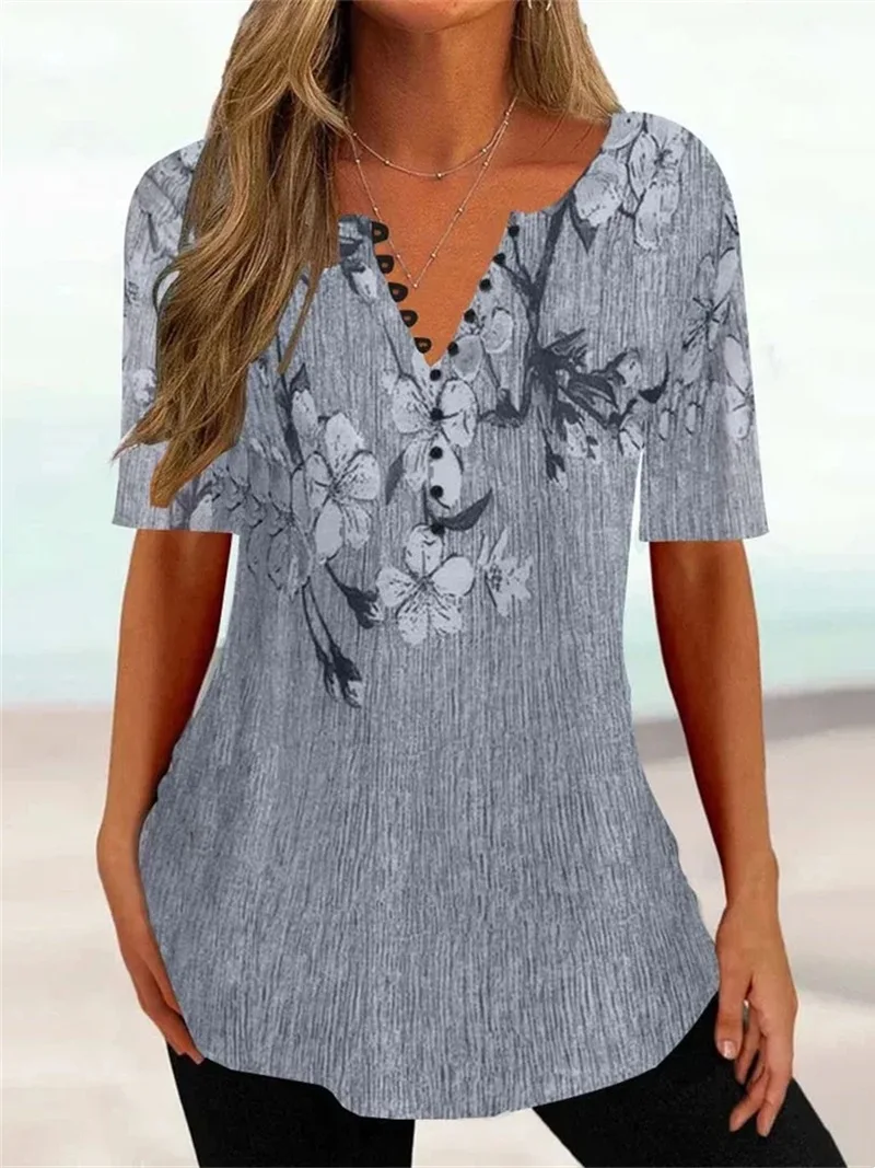 Summer Loose V-neck Short Sleeve Shirts For Women Dames Blouses Korte Mouw Ladies Blouses Kadin Bluz Womens Tops And Blouses