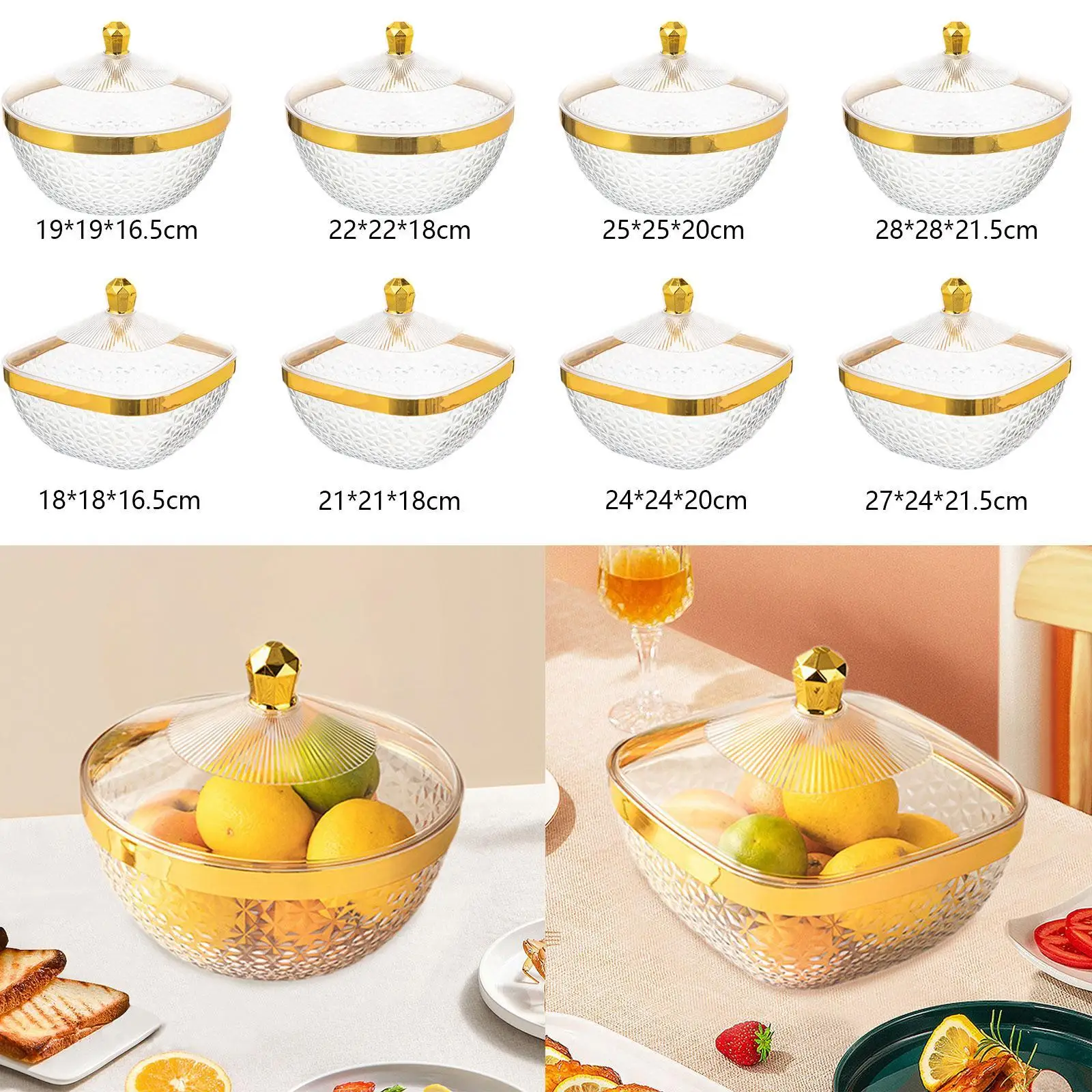Countertop Fruit Bowl with Lid,Fruit Plate,Clear,Creative,Light Luxury Fruit and Vegetable Holder for Dining Table Bread