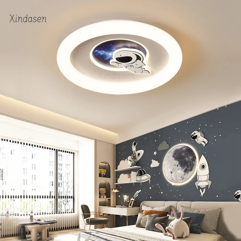 

Cartoon Astronaut Led Ceiling Light For Kids Room Baby Boys Bedroom Chandelier Ceiling Decor Round Moon Spaceman Ceiling Lamp