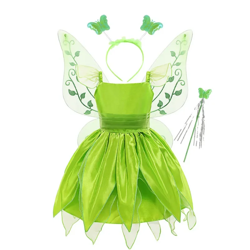 Girls Tinker Bell dress Halloween Purim baby flower fairy green Tinkerbell cosplay Christmas birthday gift fancy dress