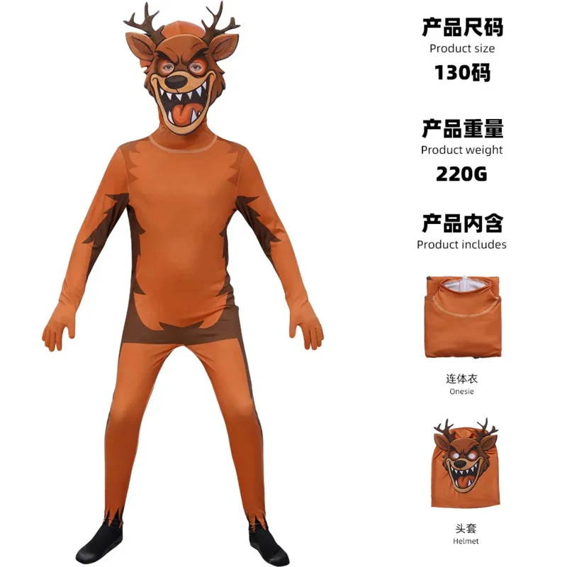 

99 Nights in The Forests Deer Cosplay Kids Costume Polyester Jumpsuit Mask Gloves Set Halloween Bodysuit Show Clothesa;2,c'4,h.