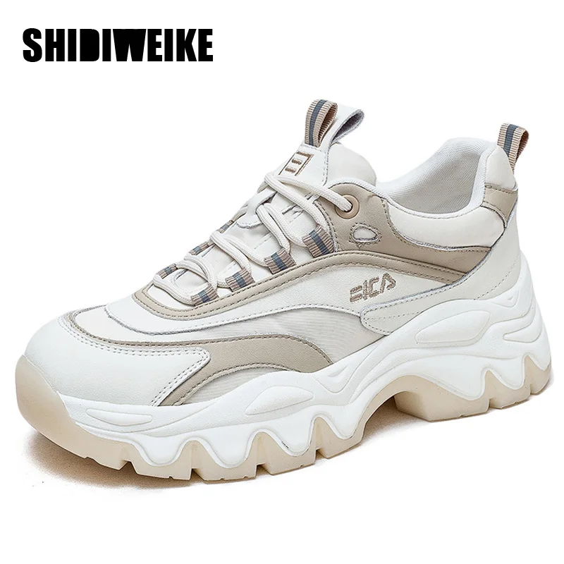 

SDWK 5.5cm Genuine Leather dad shoes Women's shoes spring Summer breathable running shoes trend women ventilation casual sports