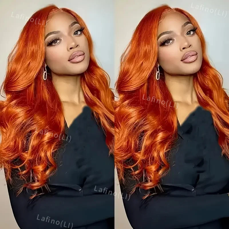 

30 Inch Body Wave Ginger Orange 13x6 Transparent Lace Front Human Hair Wigs Pre Plucked Colored Human Hair Wigs For Women