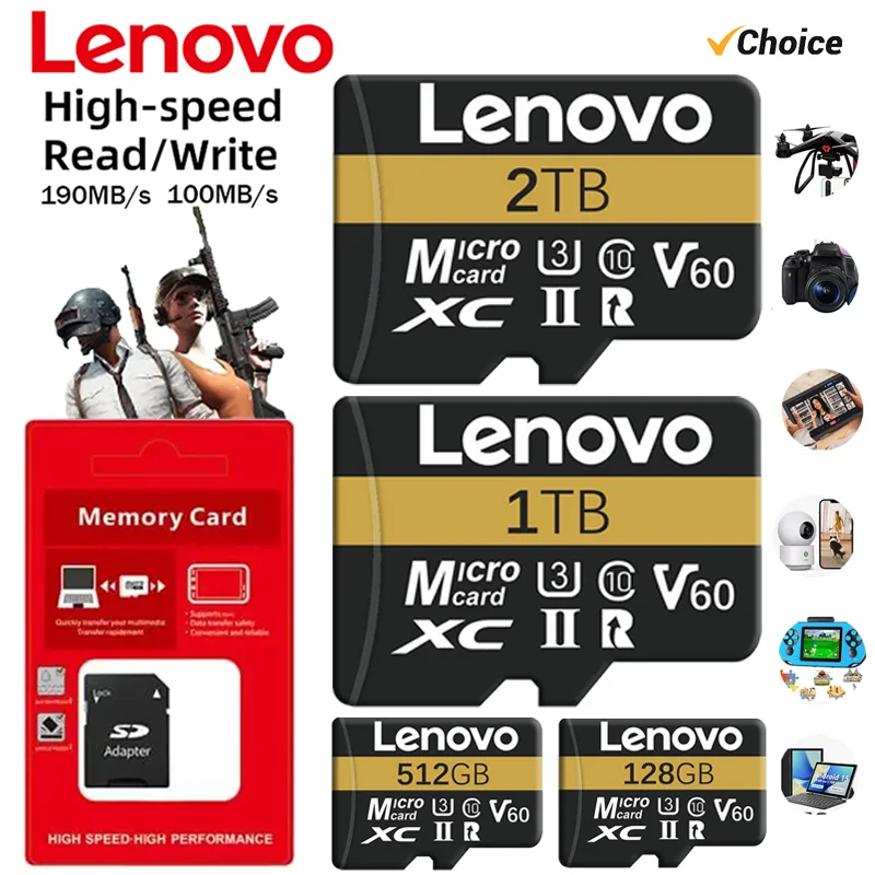 Lenovo 256 ГБ 2 ТБ SD-карта Micro TF карта памяти быстрая скорость 1 ТБ 512 ГБ 128 ГБ 4K камера ноутбук глобальная доставка прочный