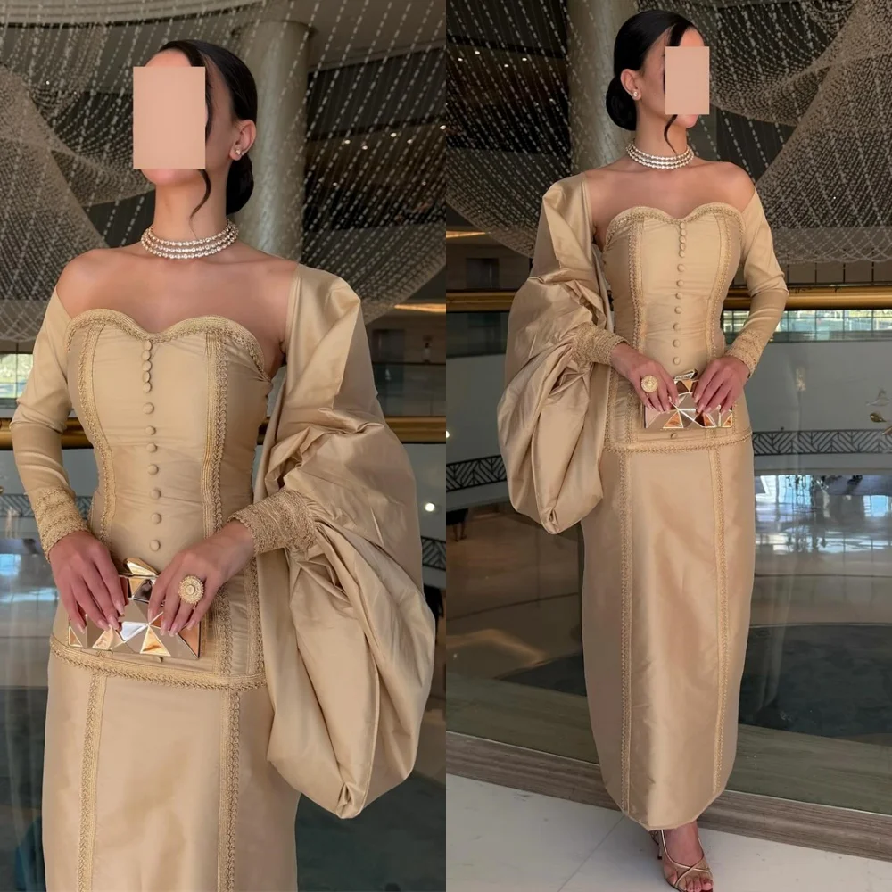 

Customized Temperament Satin Evening Dress Luxury Sweetheart Long Sleeves Homecoming Dresses Modern Special Occasion Gowns