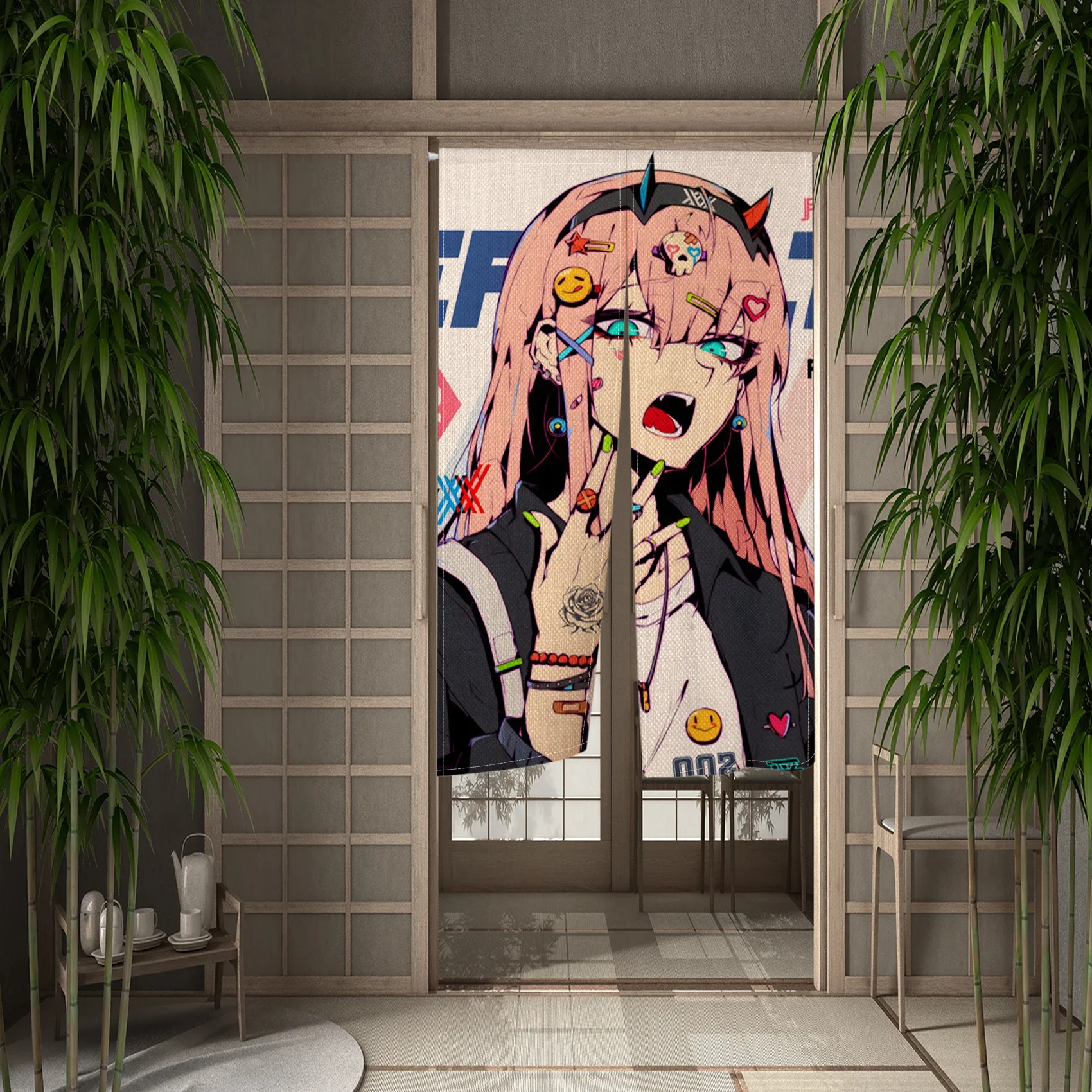 Anime lindo azafata estilo Punk puerta cortina decoración de la habitación Noren cortinas partición cortina cocina entrada colgante medias cortinas
