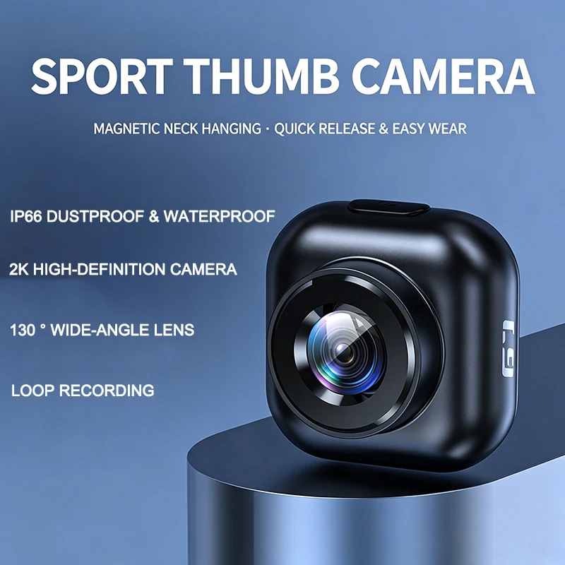 L9 2K HD Mini Action Camera 130° Wide Angle IP66 Waterproof Wearable Magnetic Neck Camera with 90Min Battery Life