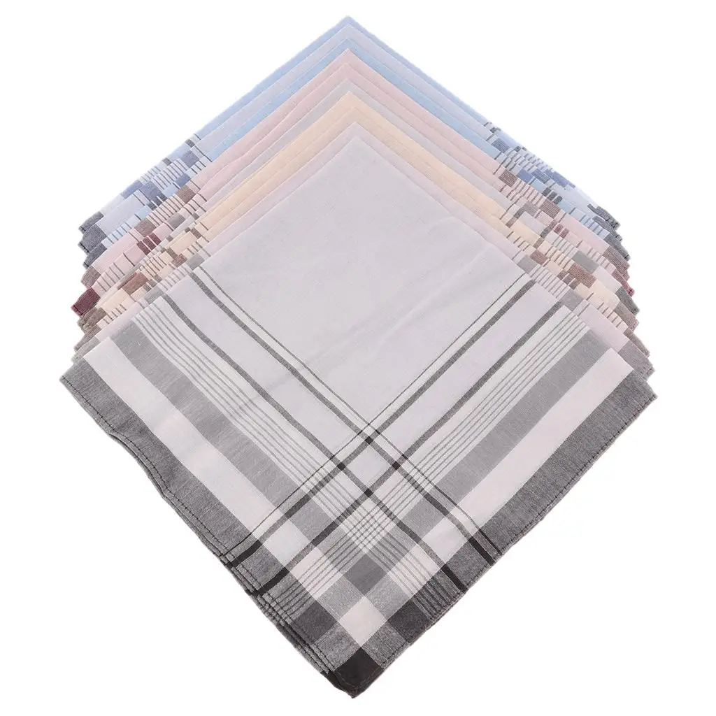 Set of 10pcs Retro Classic Men Handkerchiefs Cotton with Stripe Hankies Kerchief Gifts for Party Wedding Banquet