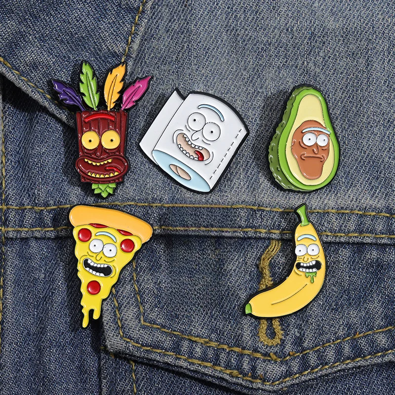 Pines de esmalte de cara divertida, broches personalizados de aguacate, Pizza, plátano, insignias de solapa, regalo de joyería divertida de dibujos animados, envío directo