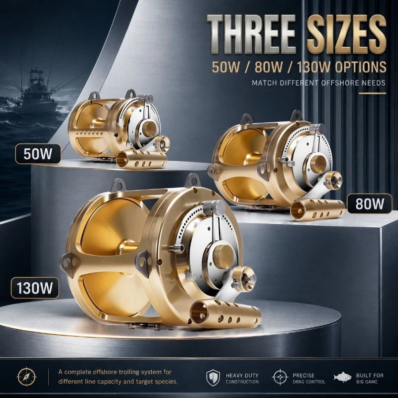2026 New 130W All-Metal CNC Deep-Sea Iron Plate Reel, Giant Golden Spear Extra-Large Sea Fishing Reel