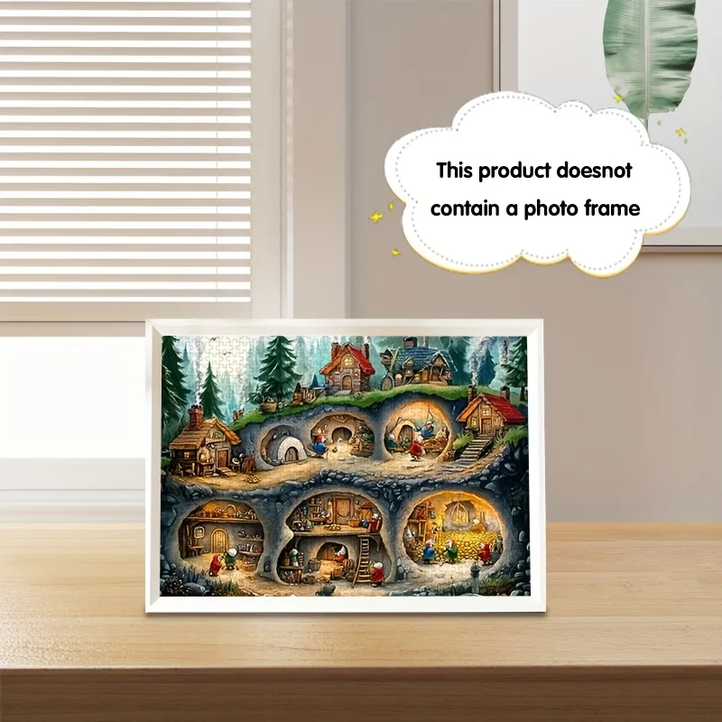 Rompecabezas de escena de pueblo de cuevas de enanos, rompecabezas temático de cuento de hadas para adultos, juego intelectual, rompecabezas decorativo para el hogar y el ocio