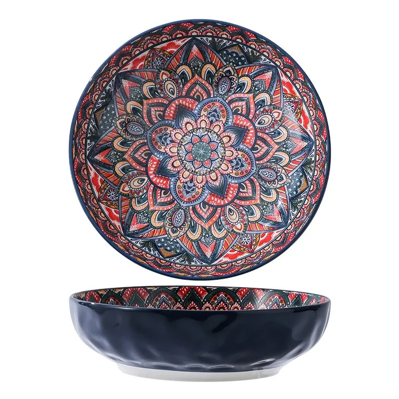 New Bohemian Style Ceramic Household Dishes with Handles Bowls Dishes and Household Dishes Set