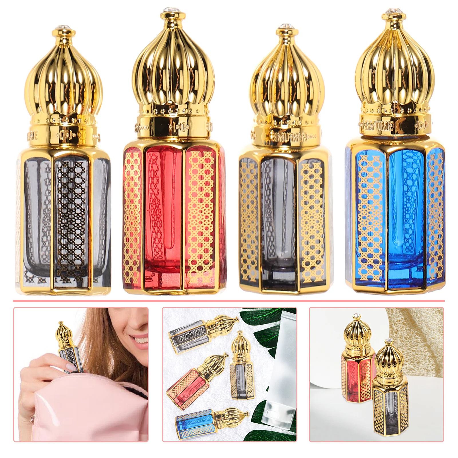 

Small Glass Perfume Bottles Empty Vintage Refillable Dropper Containers for Essential Oil Storage Travel Portable Liquid
