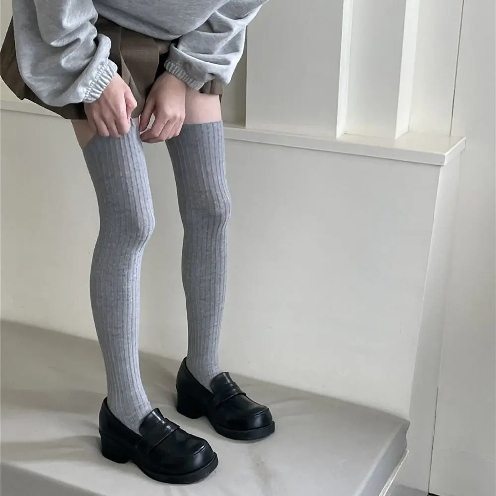 Y2K Pure Cotton Knee-high Socks Solid Color Keep Warm Long Tight Socks Calf Socks Fall Winter