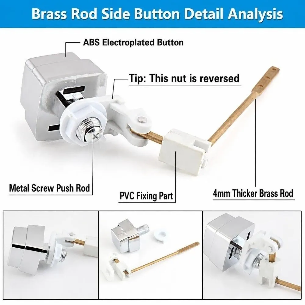 Flush System Side Mount Toilet Flush Handle Stainless Steel Pull Rod Toilet Tank Handle Toilet Trip Lever Bathroom