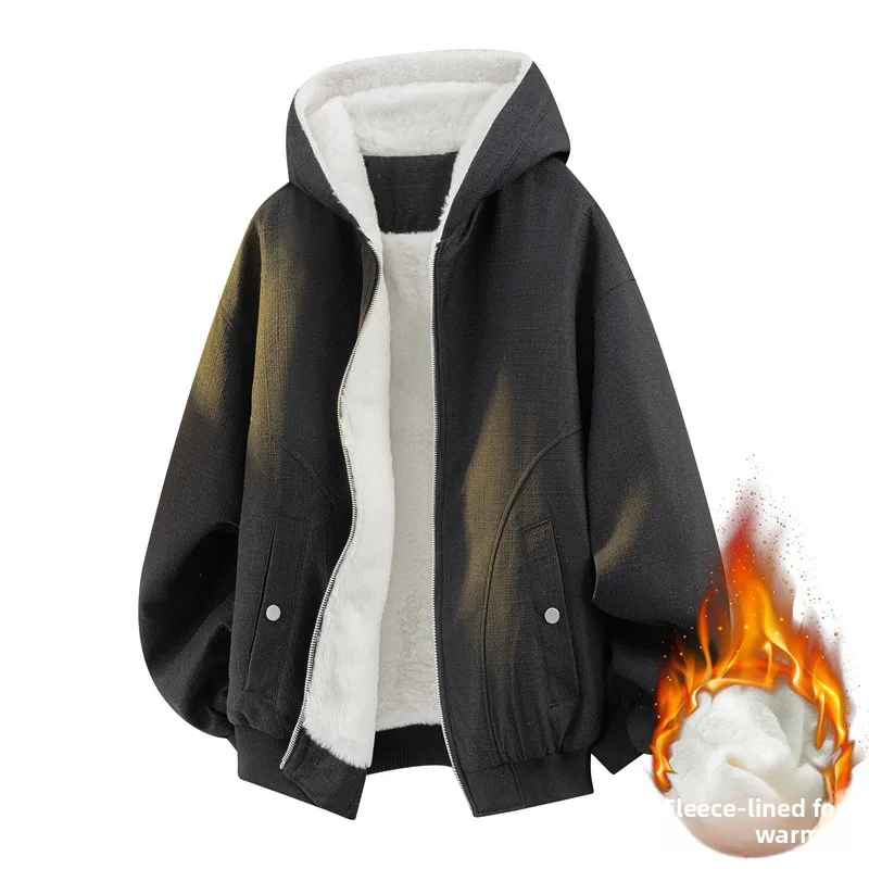 

2025 Autumn/Winter New Plus-Size Fleece-Lined Men's Jacket, Hooded, Extra Thick and Warm Coat