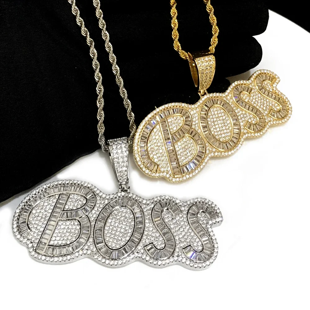 رسالة بوس كول إثارة روك الشرير قلادة مثلج خارج بلينغ مايكرو معبد 5A تشيكوسلوفاكيا الرجال الهيب هوب مجوهرات #2