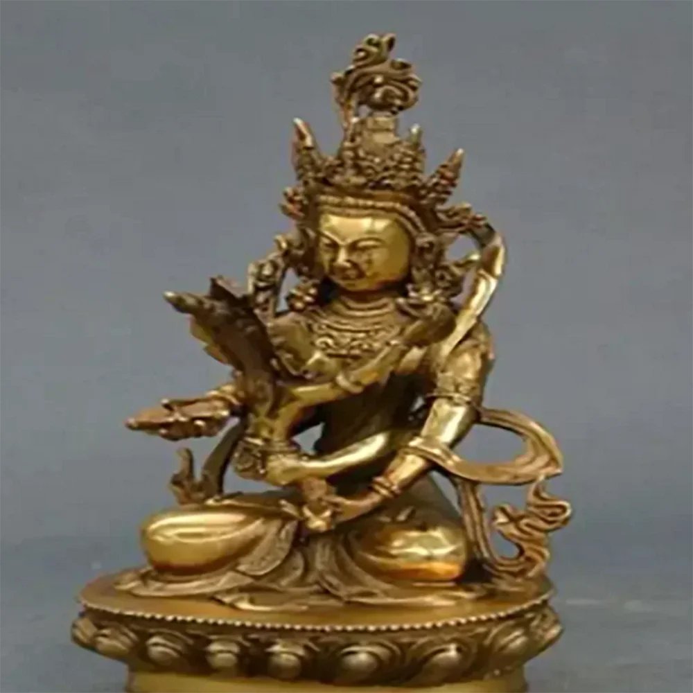 Old Tibetan Buddhism Brass Vajra Mandkesvara Yab-Yum Buddhas Happy Buddha Statue