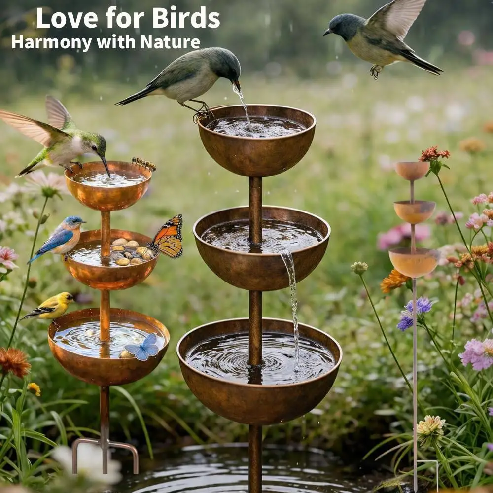 Outdoor Garden Ornament Effective Rainwater Collection Decoration Birds Metal Feeder Bowl Yard Patio Iron Pedestal Stakes