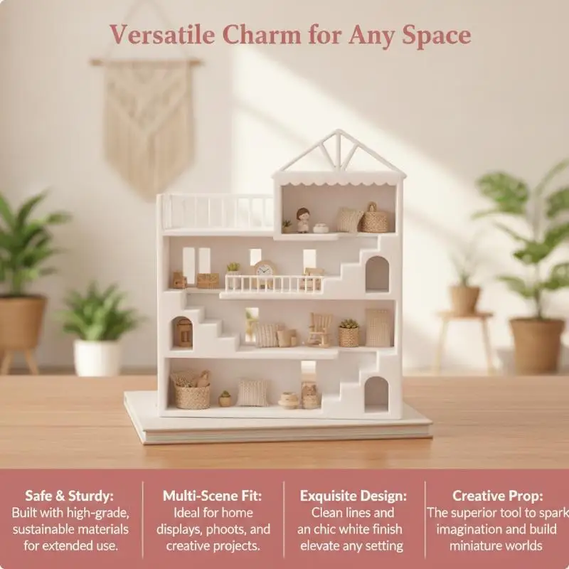 White Ins Mini Dollhouse Display Rack Multi-layer Small Storage Organizer for Miniature Scene Display Hobbyist Collection