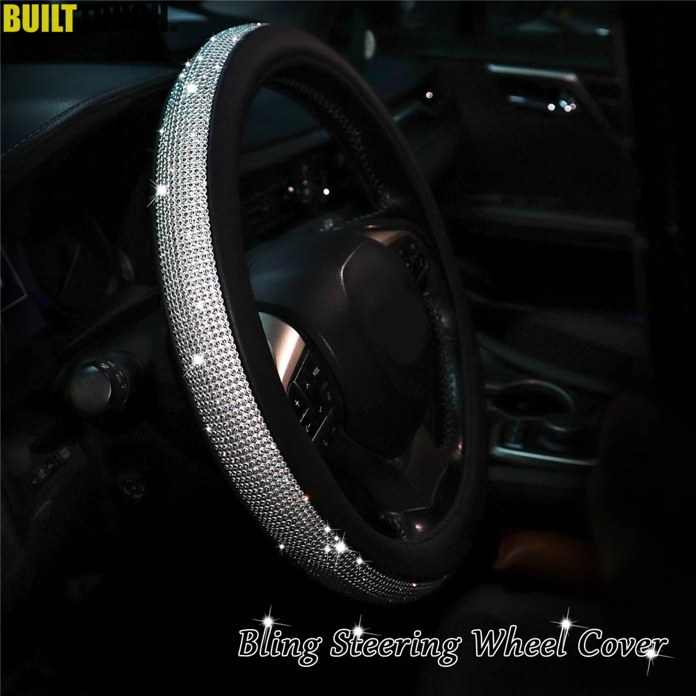 Universal PU Leather Diamond Steering Wheel Cover Rhinestone Crystal Bling For VW Opel Toyota Nissan Ford Car Accessories