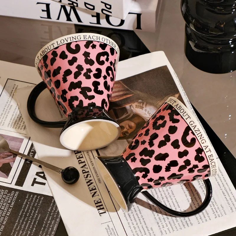 Light luxury premium leopard print mug afternoon tea ceramic water cup niche coffee cup holiday gifts home decoration