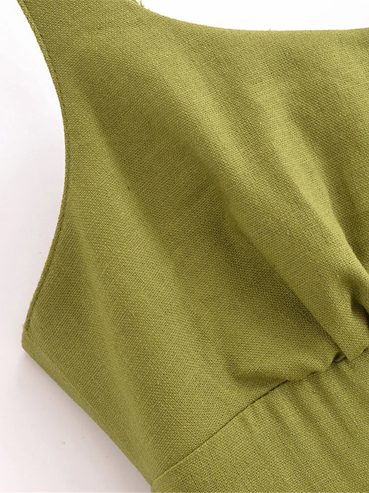 Womens 2024 Summer Casual Linen Blend Spaghetti Strap abito lungo Chic Lady Elegant Green a-line abiti senza maniche