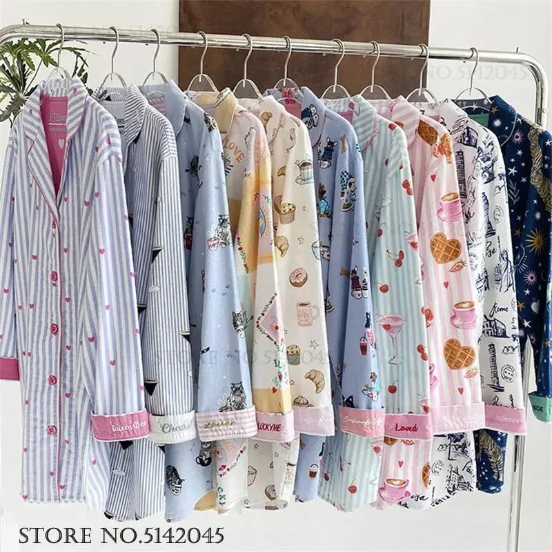 

Women's Cotton Nightgown Sleep Shirt Print Cartoon Long Sleeve Nightdress Sleepwear Loose Casual Home Dress Loungewear Lingerie