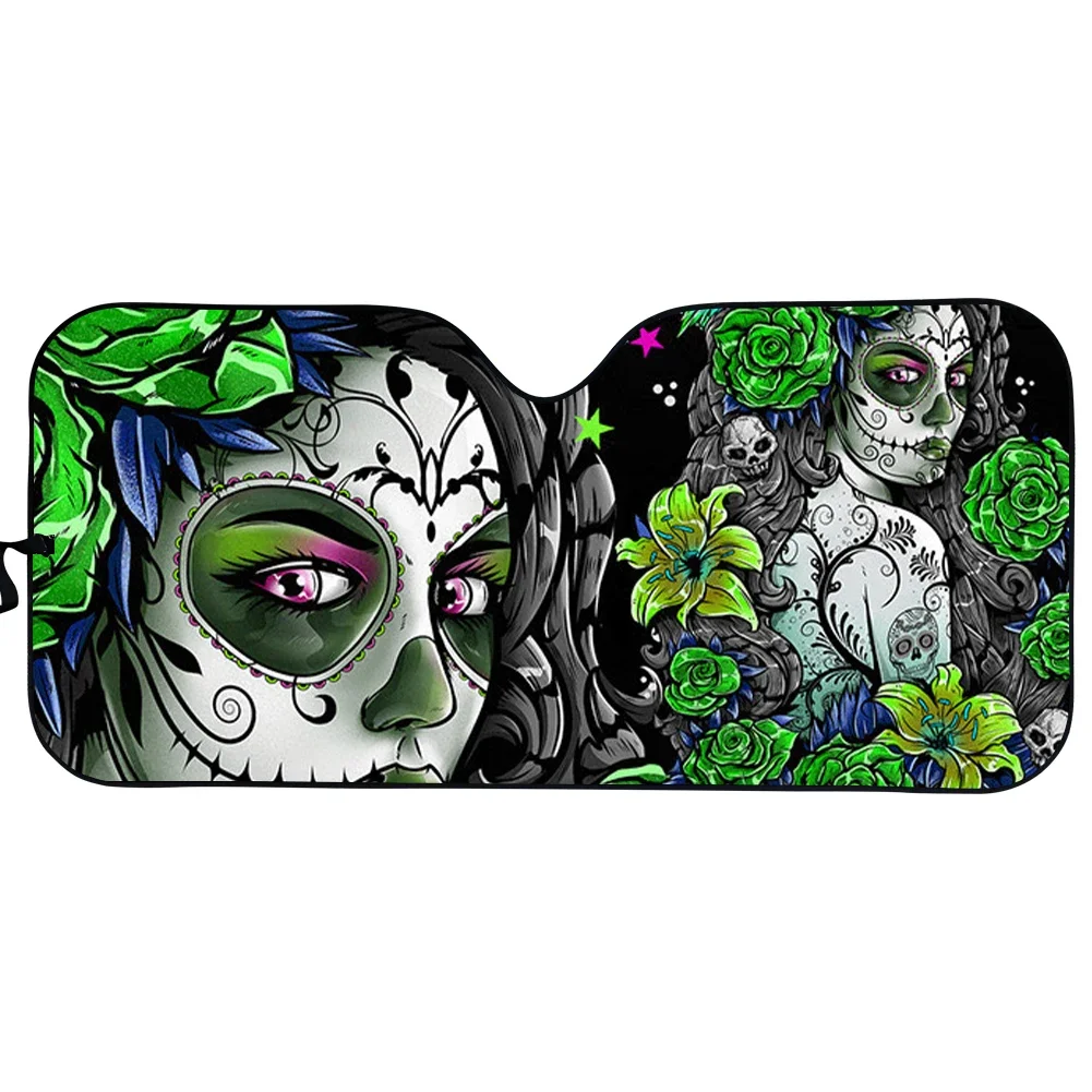 

Женский Стильный цветочный отражатель INSTANTARTS Calavera, солнцезащитный козырек на лобовое стекло для автомобиля, солнцезащитный козырек для автомобиля с УФ-защитой