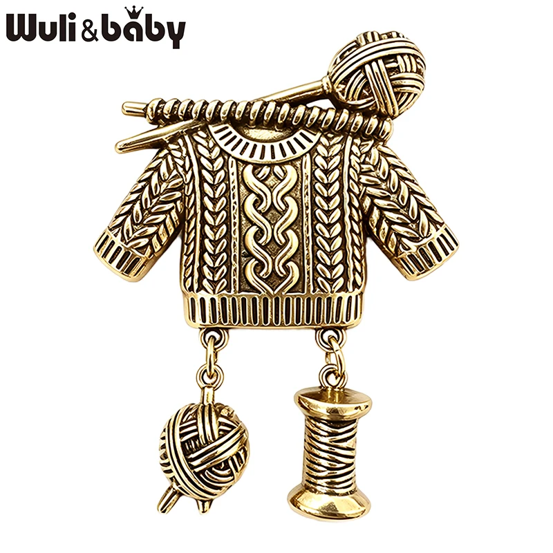 Wuli&baby Vintage Strickpullover-Broschen für Frauen 2-farbige Metall-Garnkugel-Anhänger Kleidung Party-Broschen Geschenke