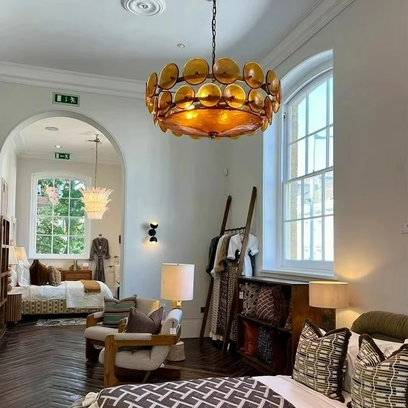 Charming Vintage Green Chandelier Classical Glass Pendant Light LED Home Decor Ceiling Hanging Lamp Staircase Suspension Lustre