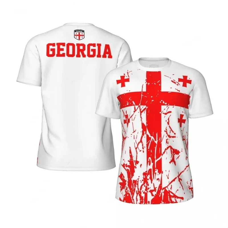 Customization Georgia Flag Graphic Mens Football Jersey Fashion National Emblem 3D Printed Sports T Shirt Casual Oversized Breat