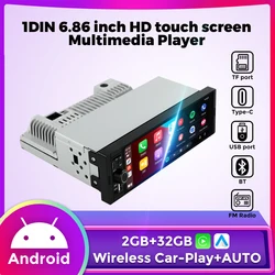 6.86-Inch 1DIN Universal Android 13 Car Radio 2GB+32GB Wireless Carplay Touch Screen Multimedia Video Player Support AUX USB SWC