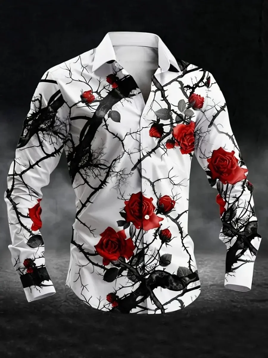 New Men's Business Collarless Casual Shirt with Floral Pattern Long-sleeved Design Suitable for Daily Wear Comfortable Fabric
