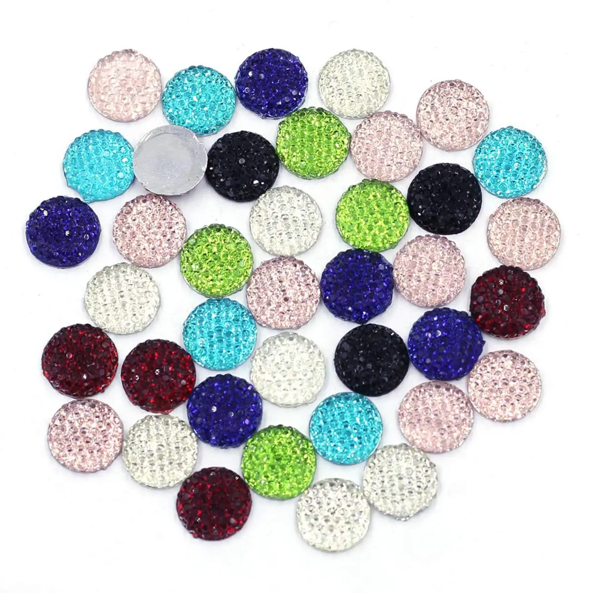 50PCS Mixed Random Color Round Acrylic Cabochons Cameo Flatback 12mm DIY Jewelry Crafts Making Accessories Supplies