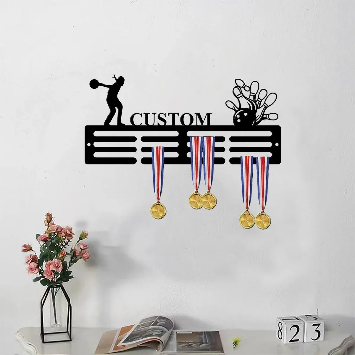 Honor Your Strikes: Our Custom Medal Hanger, Personalized for Bowlers. 12 Rungs for Displaying Medals, A Must-have for Champs.