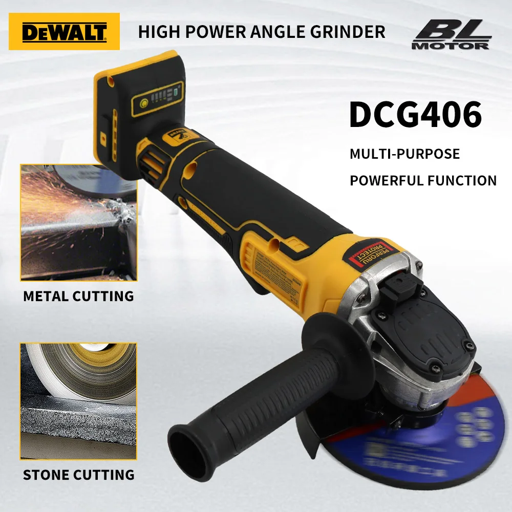 DEWALT 브러시리스 금속 절단기 앵글 연마기, 고속 전기 공구, 리튬 배터리, 9000RPM, DCG406, 100mm, 125mm, 20V